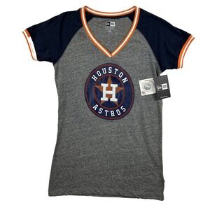 Houston Astros Shirt Womens Medium Gray Navy MLB Baseball Rhinestone New Era NWT